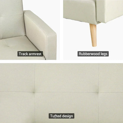Artiss Sofa Bed Lounge Convertible Ottoman Couch Recliner 3 Seater Fabric Beige - Stacks Warehouse