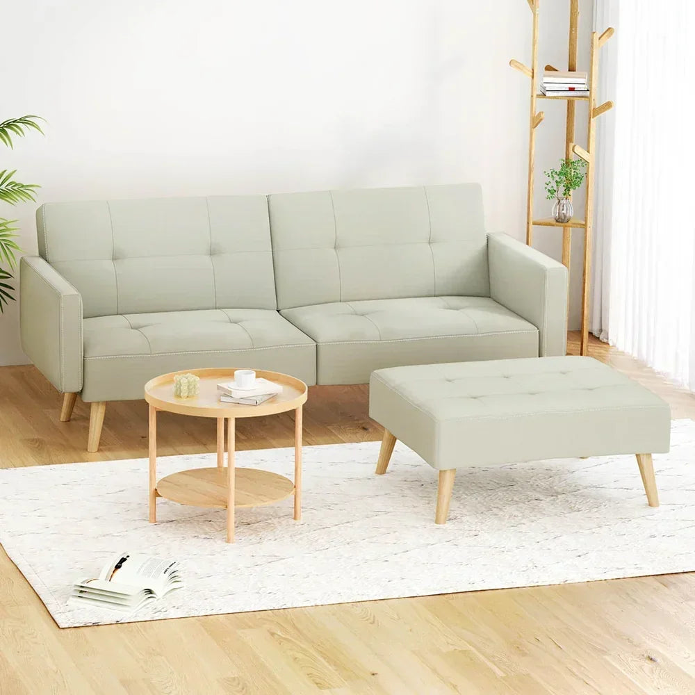 Artiss Sofa Bed Lounge Convertible Ottoman Couch Recliner 3 Seater Fabric Beige - Stacks Warehouse