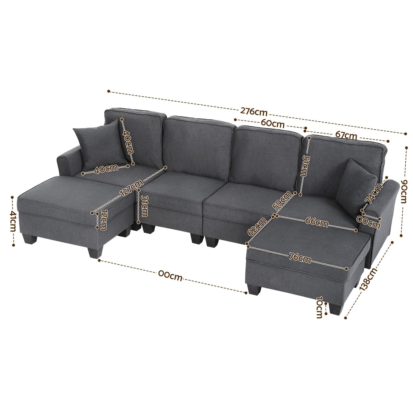 Artiss U-Shape Modular Storage Sofa | Grey