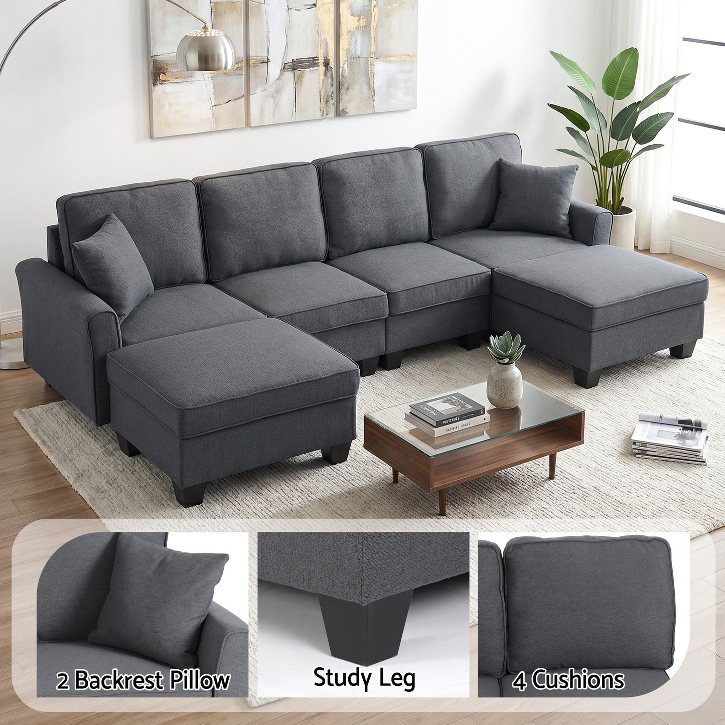 Artiss U-Shape Modular Storage Sofa | Grey