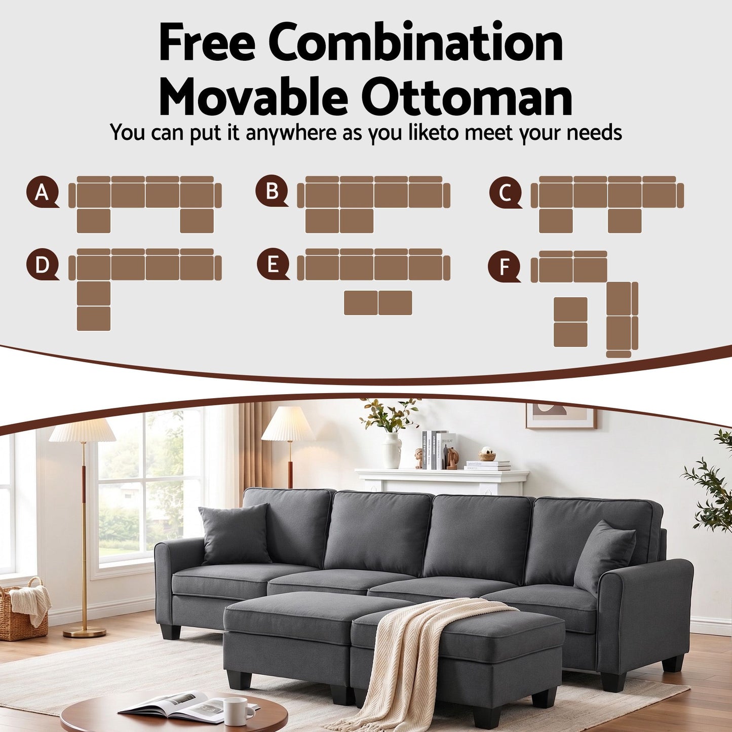 Artiss U-Shape Modular Storage Sofa | Grey