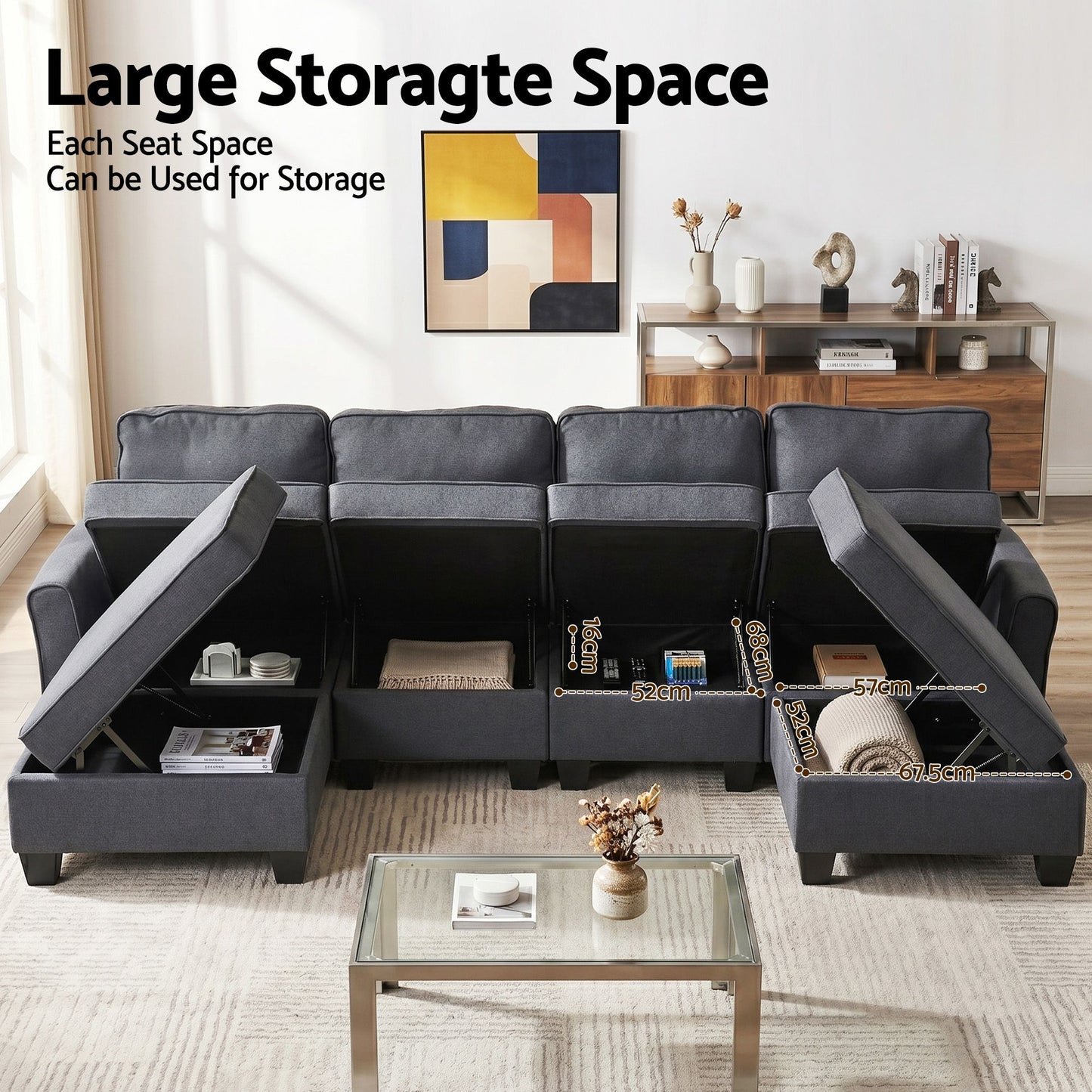 Artiss U-Shape Modular Storage Sofa | Grey