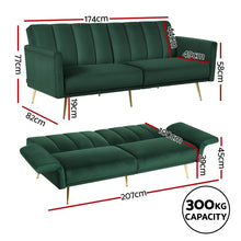 Artiss 3-Seater Velvet Sofa Bed | Green/Gold
