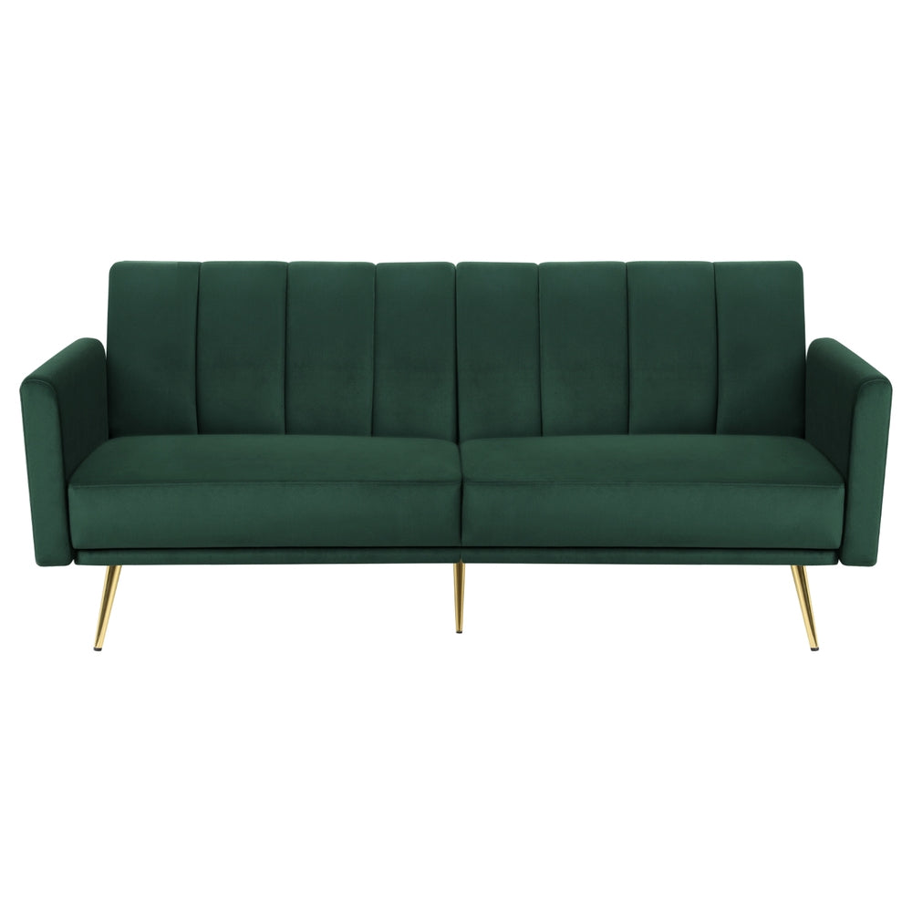 Artiss 3-Seater Velvet Sofa Bed | Green/Gold