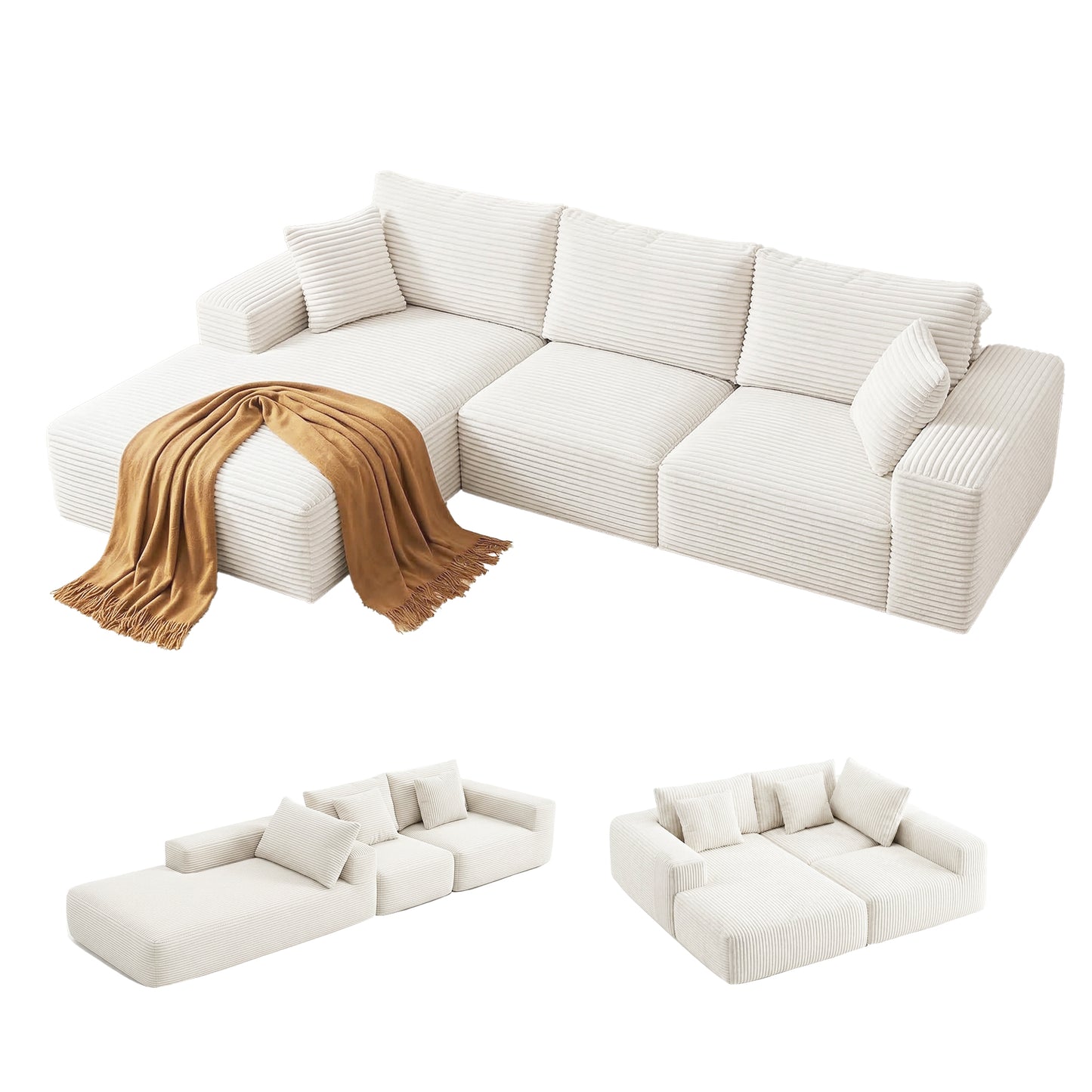 Artiss 3-Seater L-Shape Modular Cloud Sofa | White