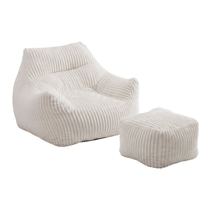 Artiss Corduroy Bean Bag Chair with Ottoman White