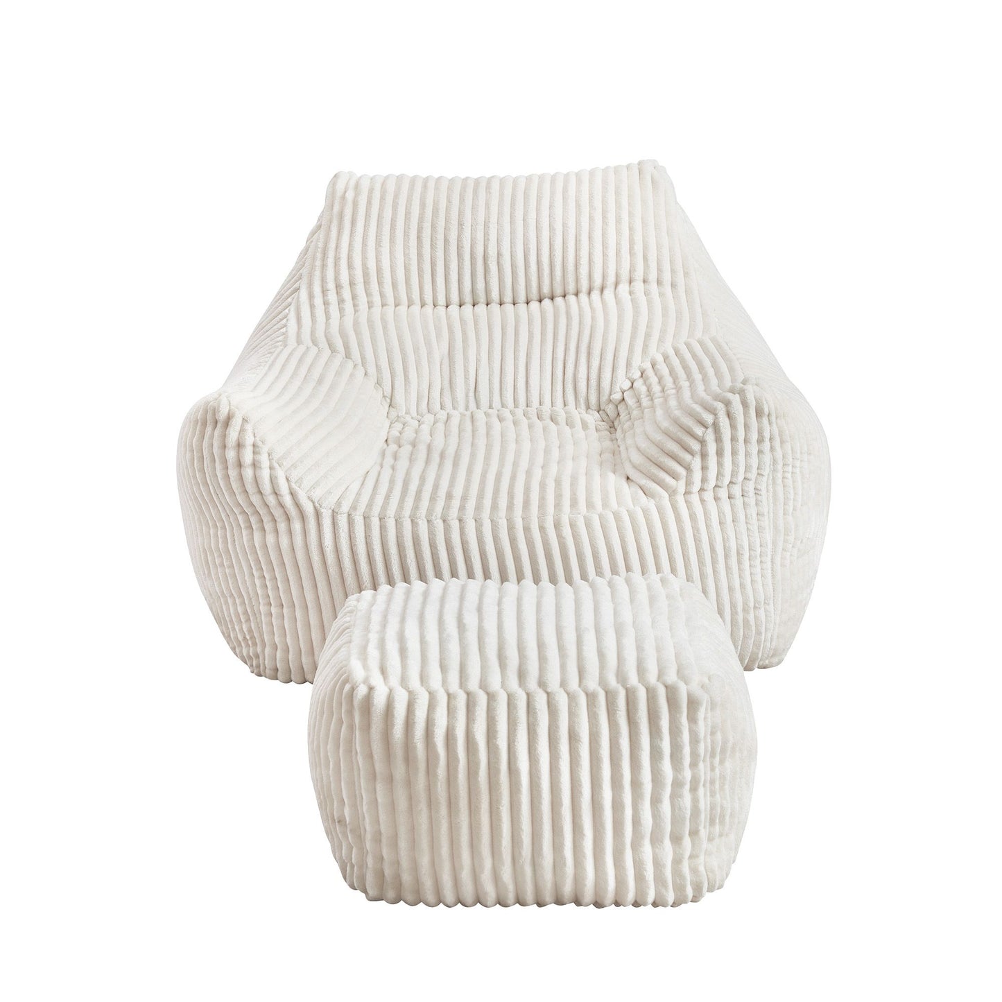 Artiss Corduroy Bean Bag Chair with Ottoman White