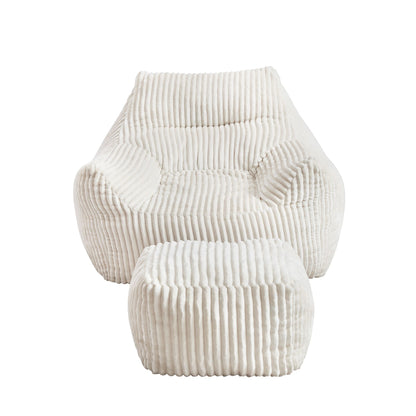 Artiss Corduroy Bean Bag Chair with Ottoman White
