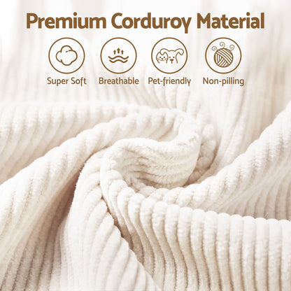 Artiss Corduroy Bean Bag Chair with Ottoman White