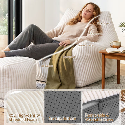 Artiss Corduroy Bean Bag Chair with Ottoman White