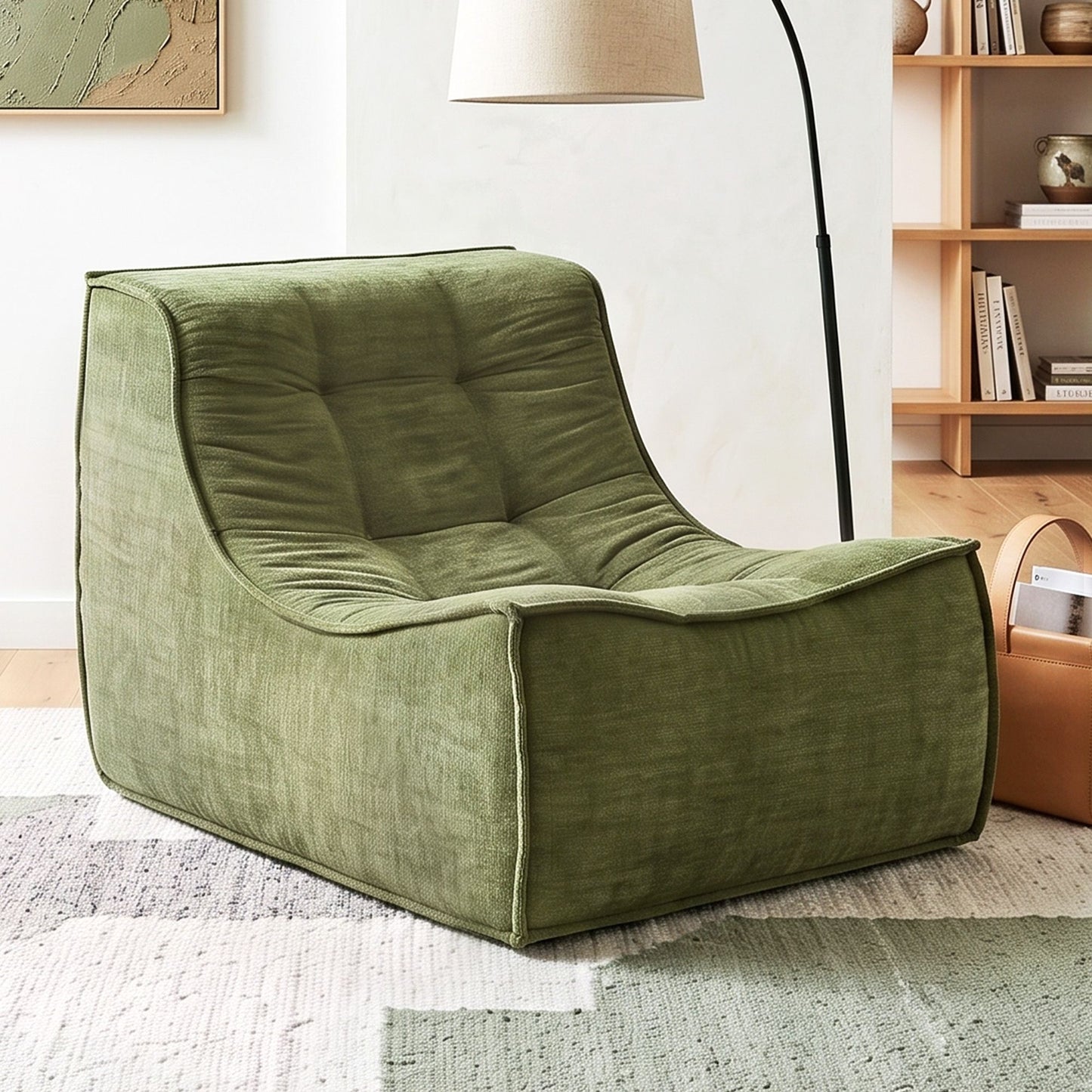 Artiss Chenille Floor Lounge Chair with Removable Cover Green