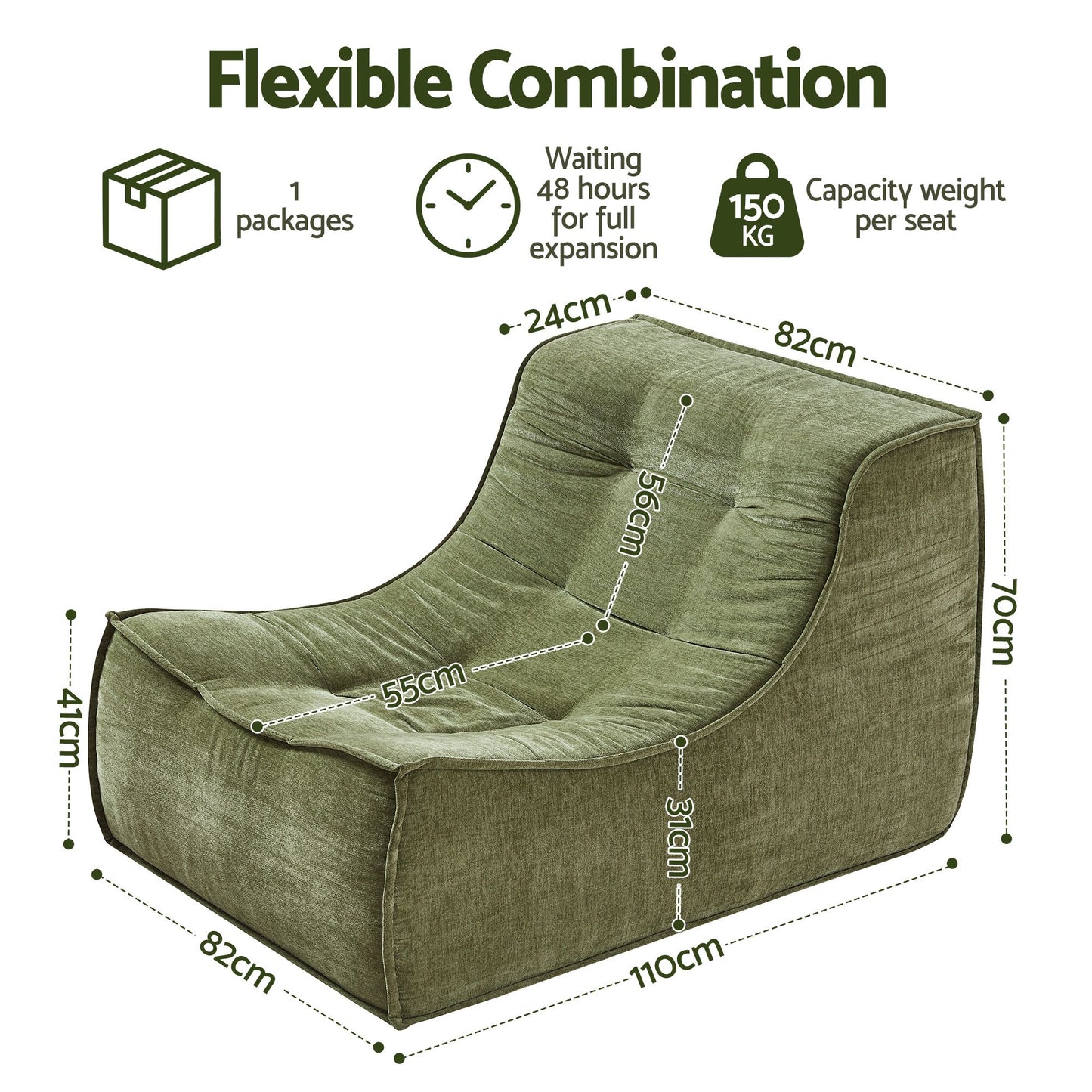 Artiss Chenille Floor Lounge Chair with Removable Cover Green