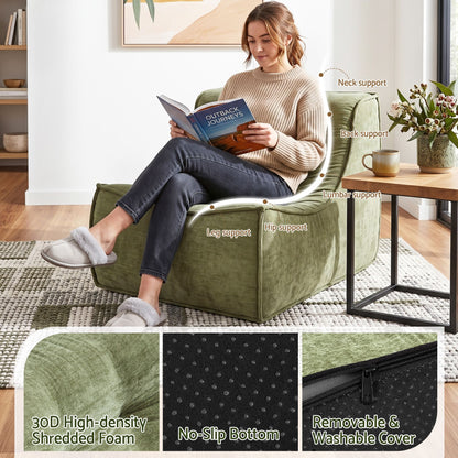 Artiss Chenille Floor Lounge Chair with Removable Cover Green
