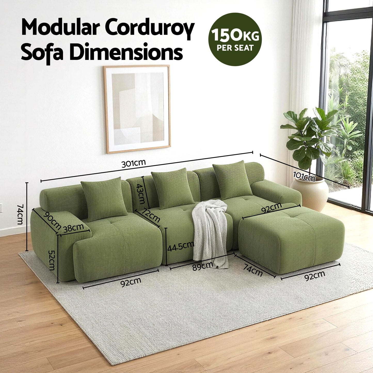 Artiss 300cm Modular Boneless Sofa | Green