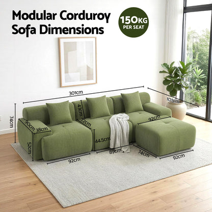 Artiss 300cm Modular Boneless Sofa | Green