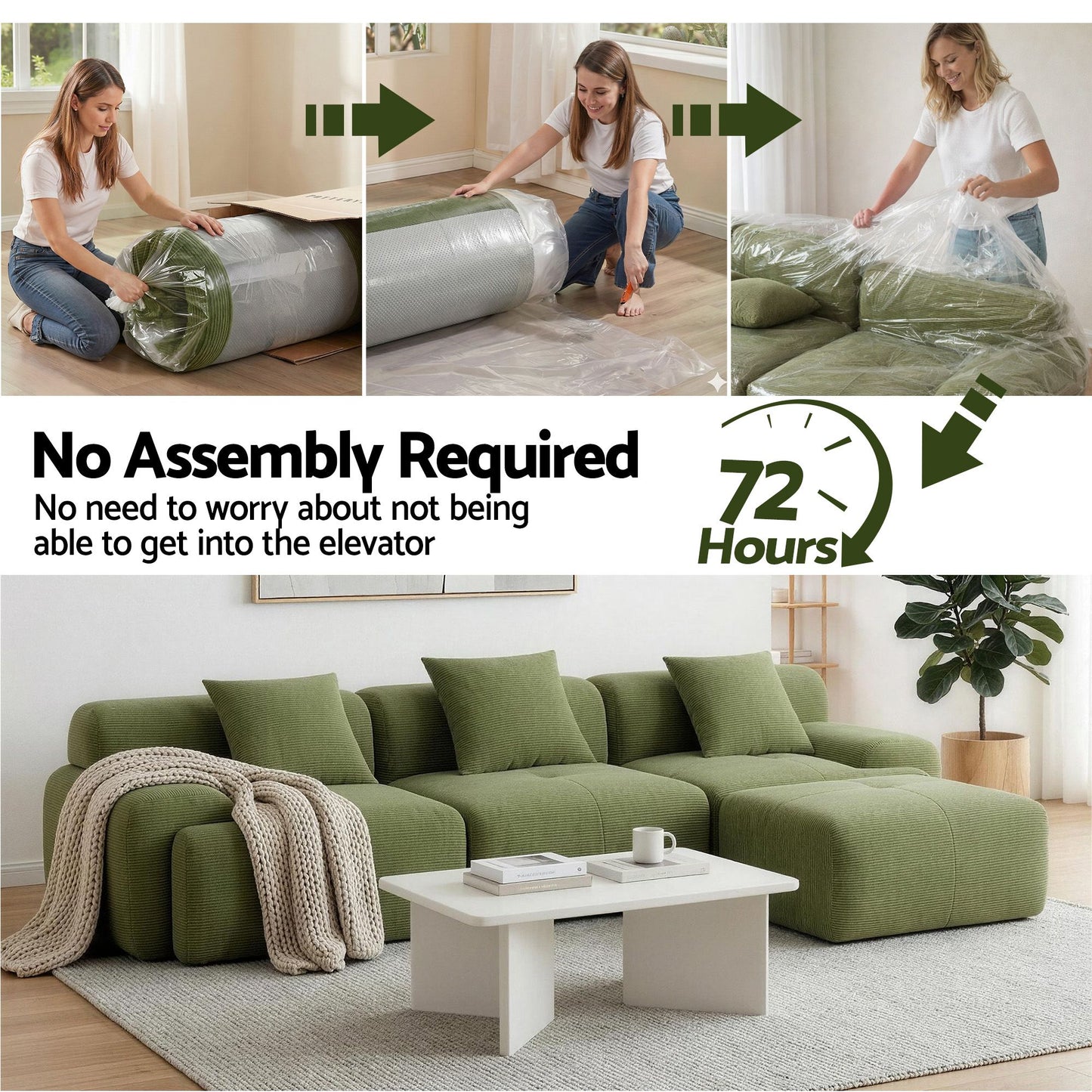 Artiss 300cm Modular Boneless Sofa | Green
