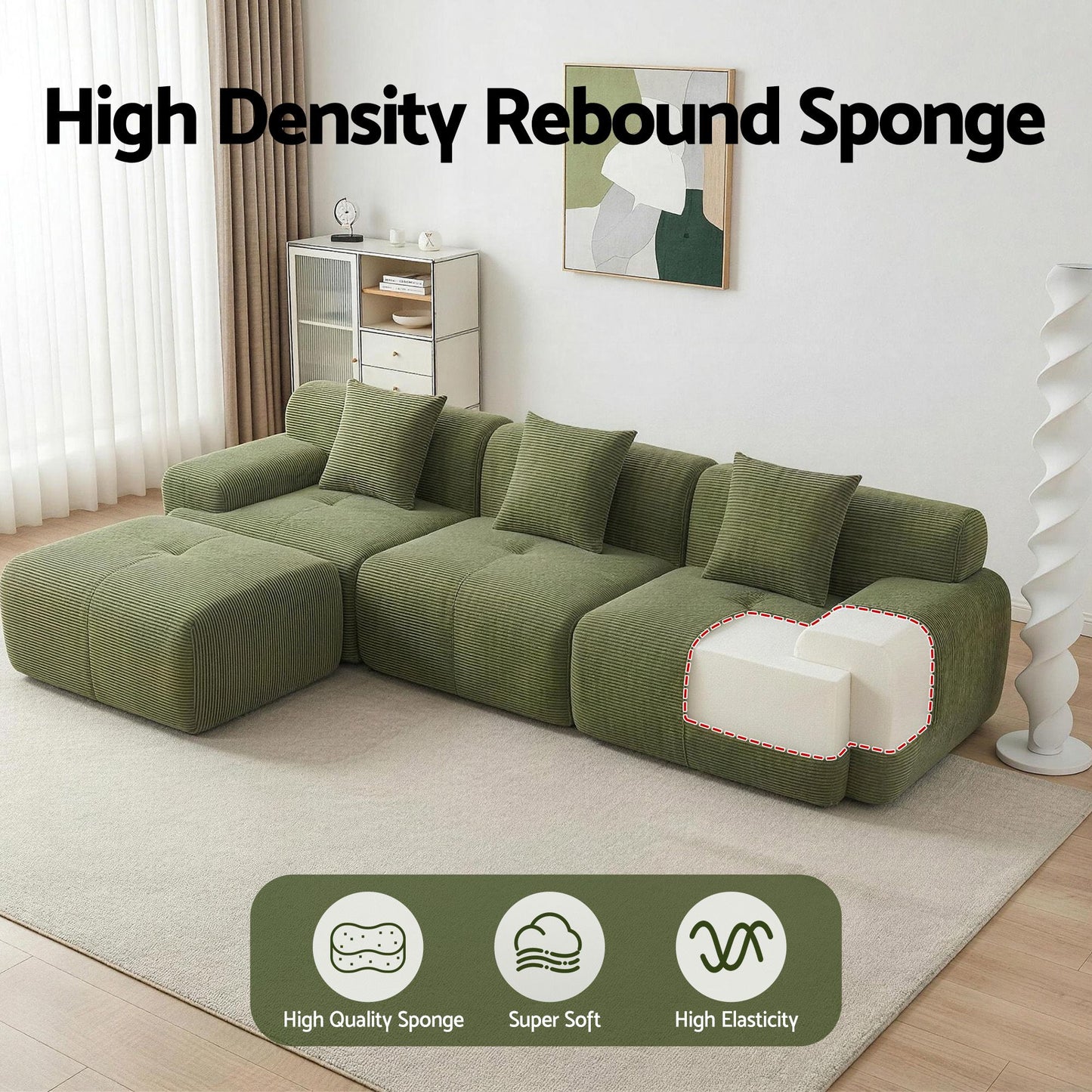 Artiss 300cm Modular Boneless Sofa | Green