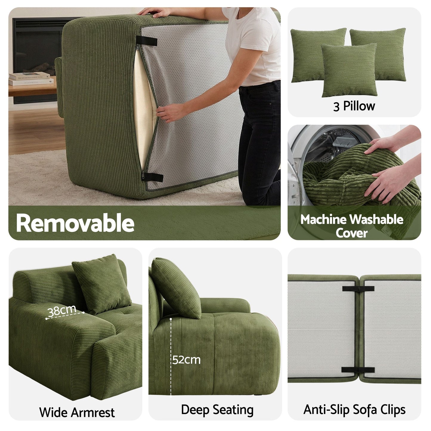 Artiss 300cm Modular Boneless Sofa | Green