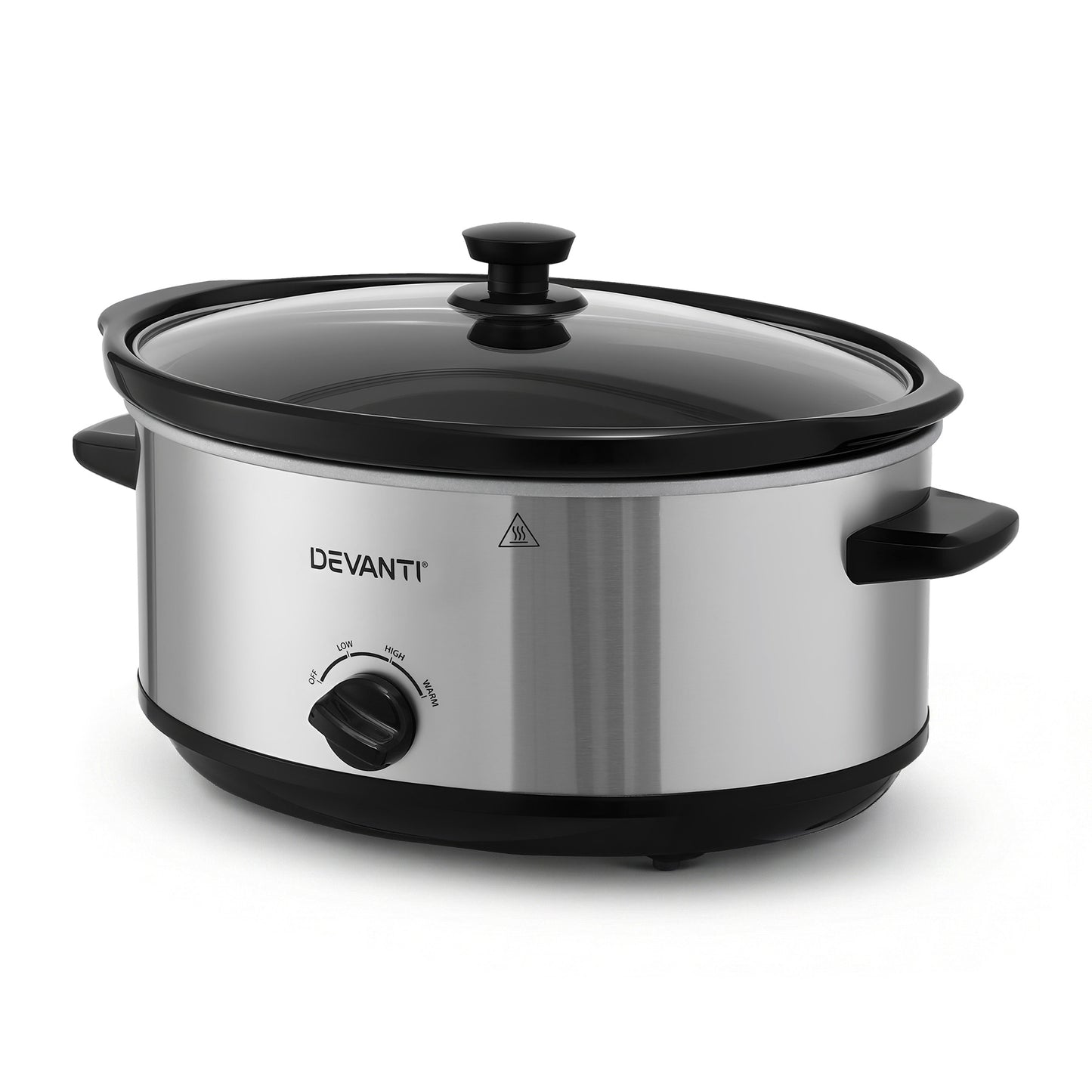 Devanti 6.5L Slow Cooker 3 Heat Settings Dishwasher-Safe Stoneware Keep Warm Silver