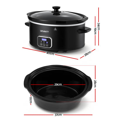 Devanti 5.6L Slow Cooker 3 Heat Settings Dishwasher-Safe Stoneware Keep Warm Black