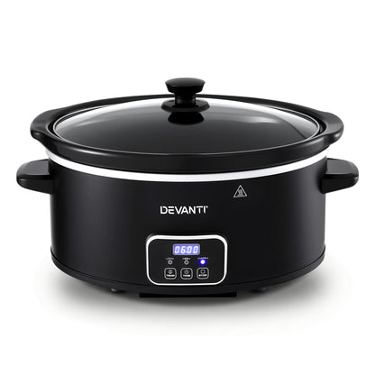 Devanti 5.6L Slow Cooker 3 Heat Settings Dishwasher-Safe Stoneware Keep Warm Black