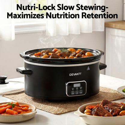 Devanti 5.6L Slow Cooker 3 Heat Settings Dishwasher-Safe Stoneware Keep Warm Black