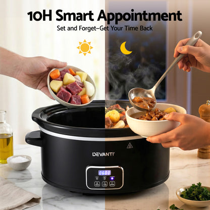 Devanti 5.6L Slow Cooker 3 Heat Settings Dishwasher-Safe Stoneware Keep Warm Black
