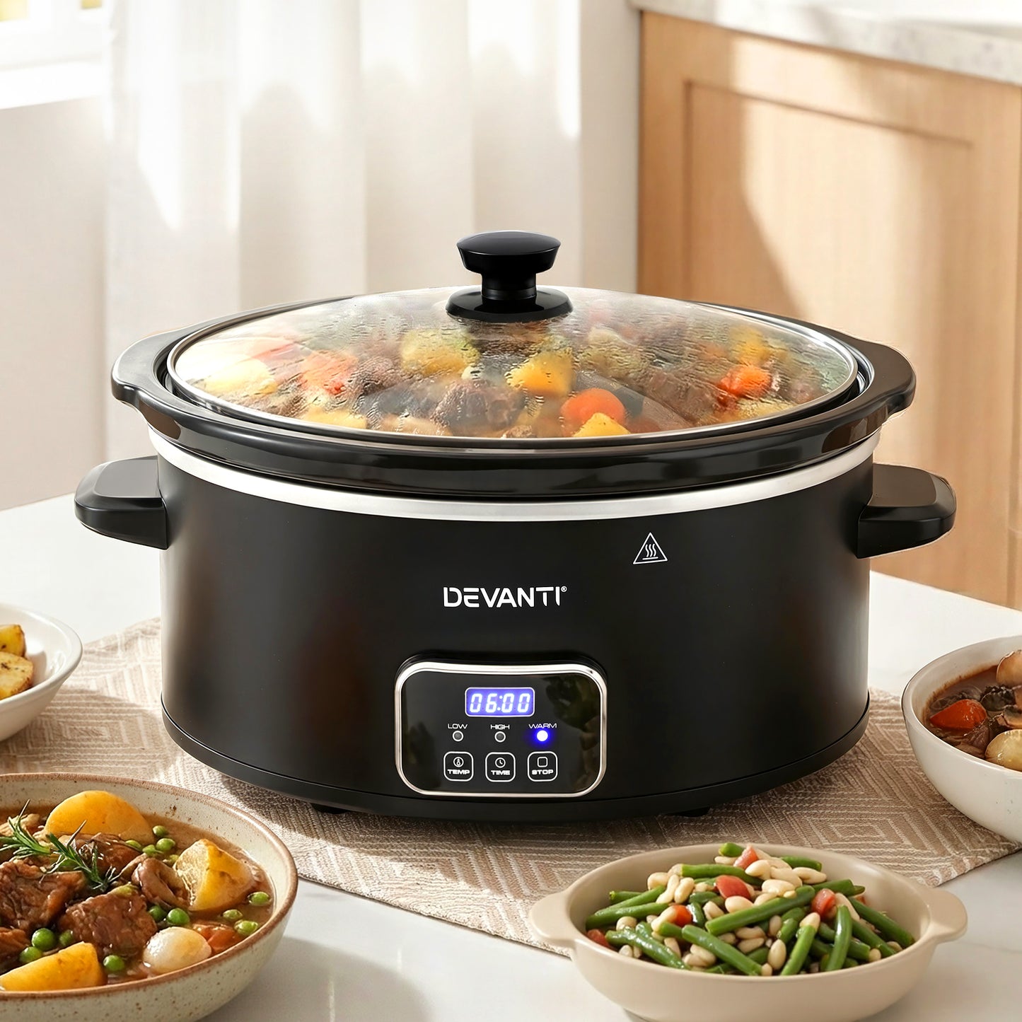 Devanti 5.6L Slow Cooker 3 Heat Settings Dishwasher-Safe Stoneware Keep Warm Black