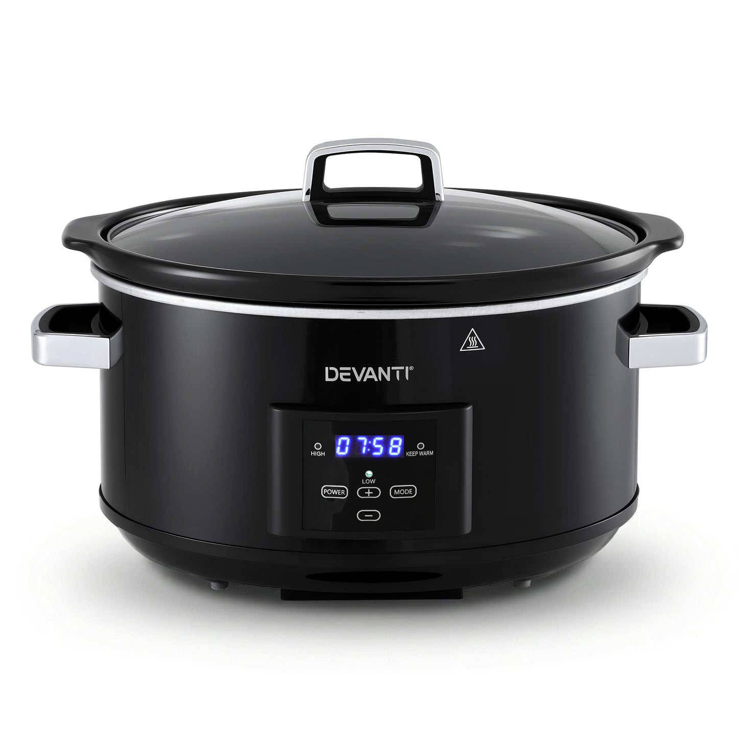 Devanti 8L Slow Cooker Digital Programmable 3 Heat Settings 20H Timer Dishwasher-Safe Stoneware Black