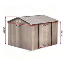 Giantz 3X3M Garden Shed Outdoor Storage Backyard Tool Shed Galvanized Steel Brown
