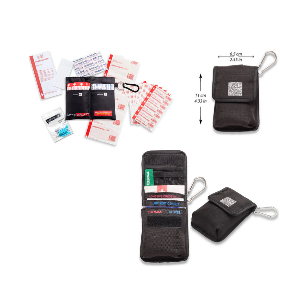 SURVIVAL CPR Wallet Bundle, compact pocket-sized CPR response and basic wound care kit