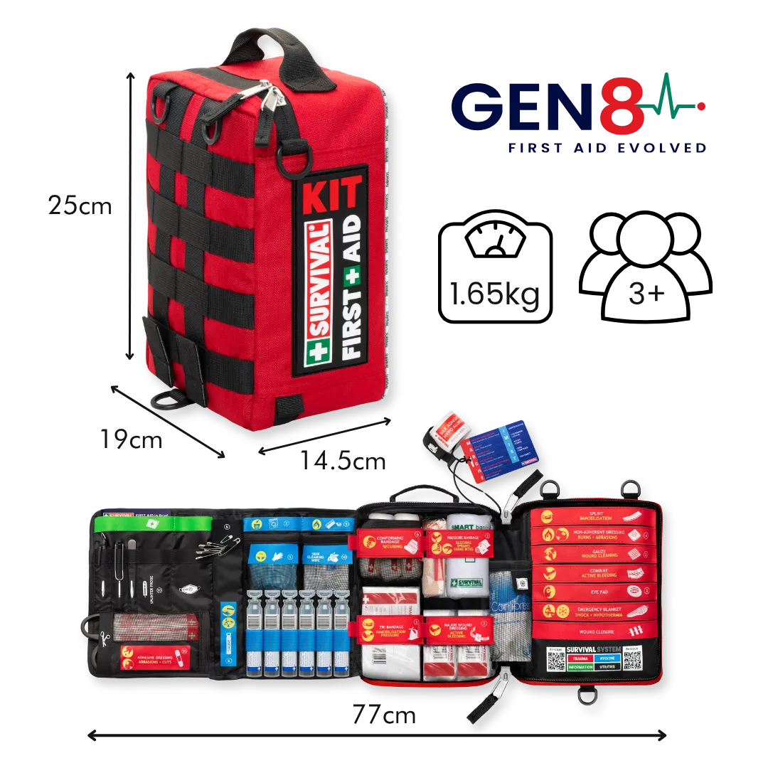 SURVIVAL First Aid KIT Large Gen 8 in red, suited to groups of three or more people
