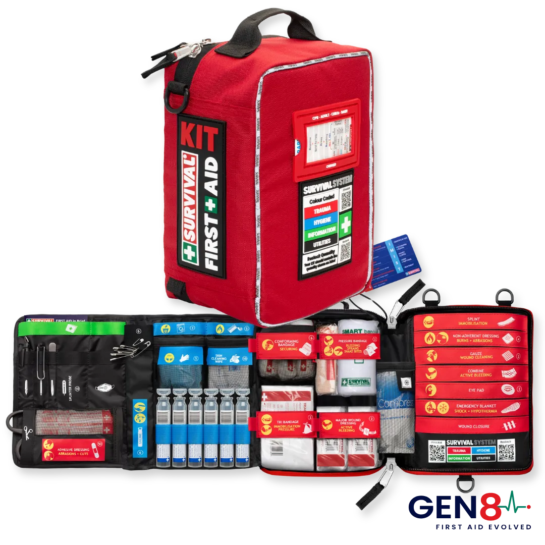 Kit contents including 50 adhesive dressings, wound dressings, saline and hydrogel sachets