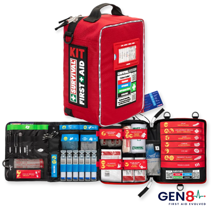 Kit contents including 50 adhesive dressings, wound dressings, saline and hydrogel sachets