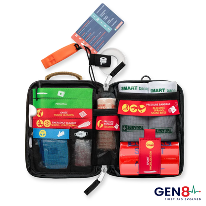 Durable water-resistant paramedic designed SURVIVAL first aid kit for the Australian outdoors