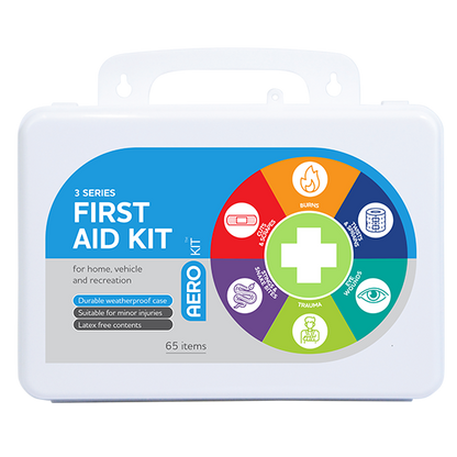 AeroKit 3 Series Plastic Waterproof First Aid Kit in a hard plastic case, 25 x 8 x 17cm