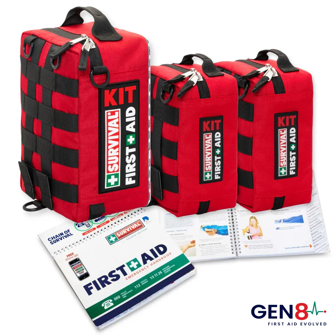 Survival Family First Aid Bundle Gen 8, one large kit and two small kits, approx 2.7 kg
