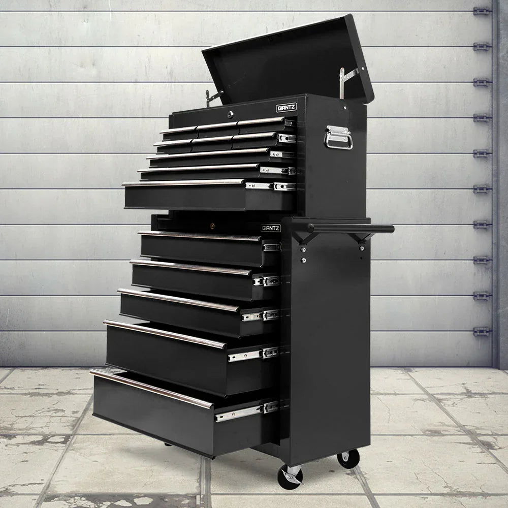 Giantz 14 Drawer Tool Box Cabinet Chest Mechanic Garage Storage Trolley Black