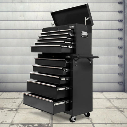 Giantz 14 Drawer Tool Box Cabinet Chest Mechanic Garage Storage Trolley Black