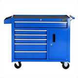 Blue GIANTZ rolling tool chest with multiple drawers, side cabinet, casters, and handle