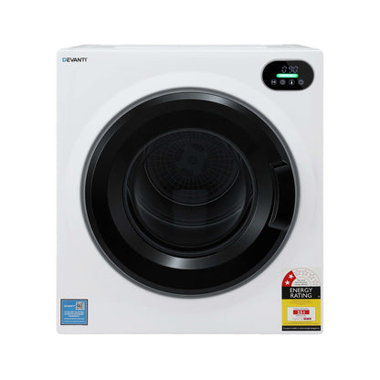 Devanti 6kg Tumble Dryer, Touch Screen, 4 Drying Modes, Stainless Steel Drum