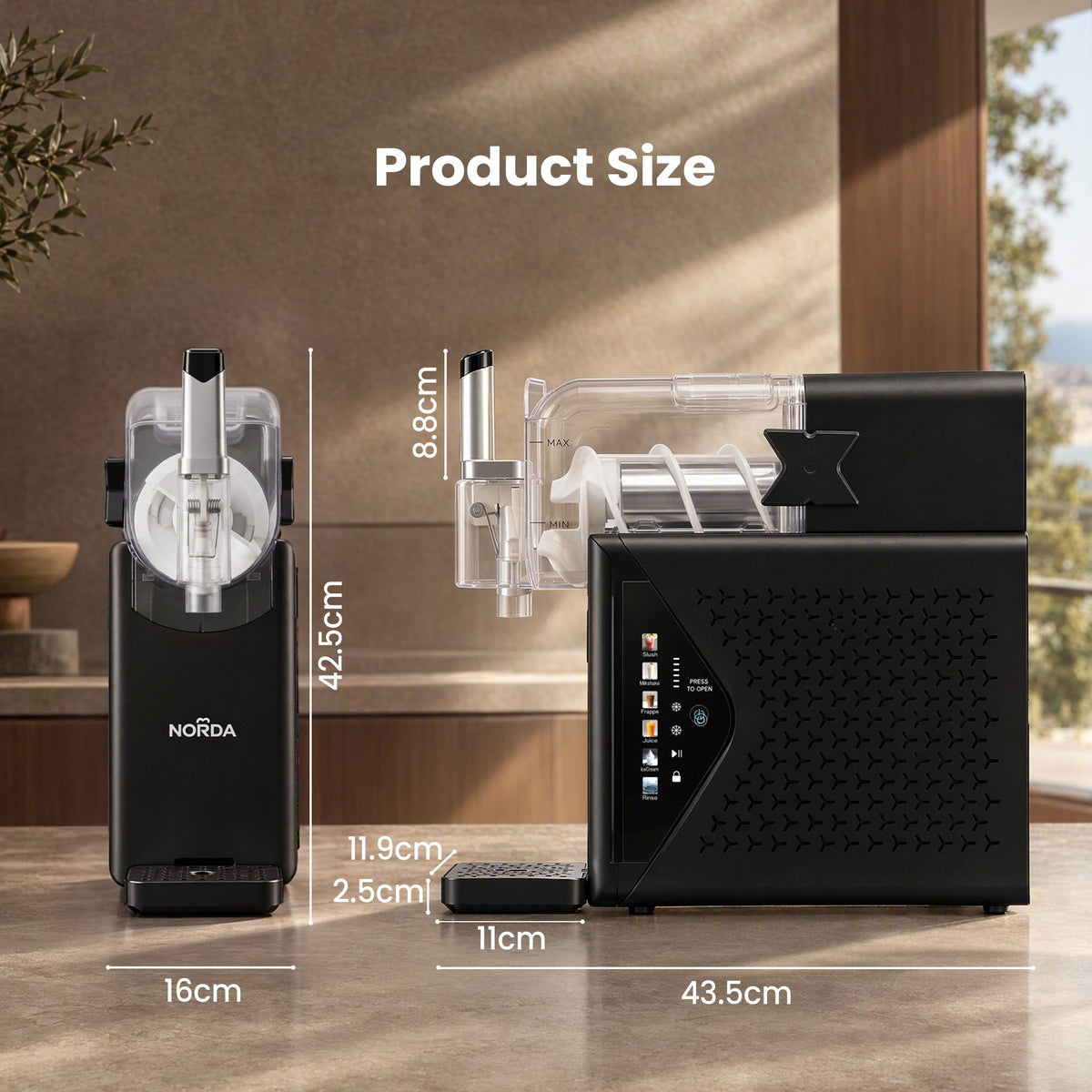 Norda 2.2L frozen drink maker with five drink presets plus a cleaning mode