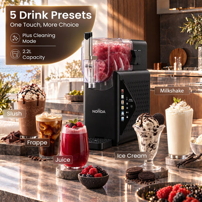 Norda 2.2L slushie machine with a transparent mixing bowl