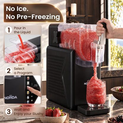 Norda frozen drink maker with compressor cooling, no ice or pre freezing needed