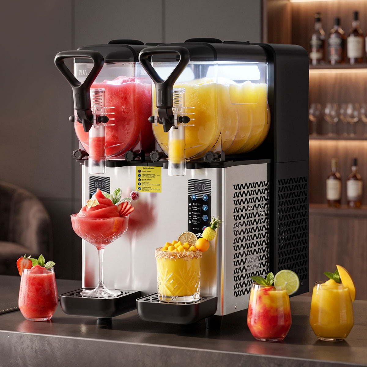 Norda dual tank slushie machine with two 4L tanks and separate dispensers