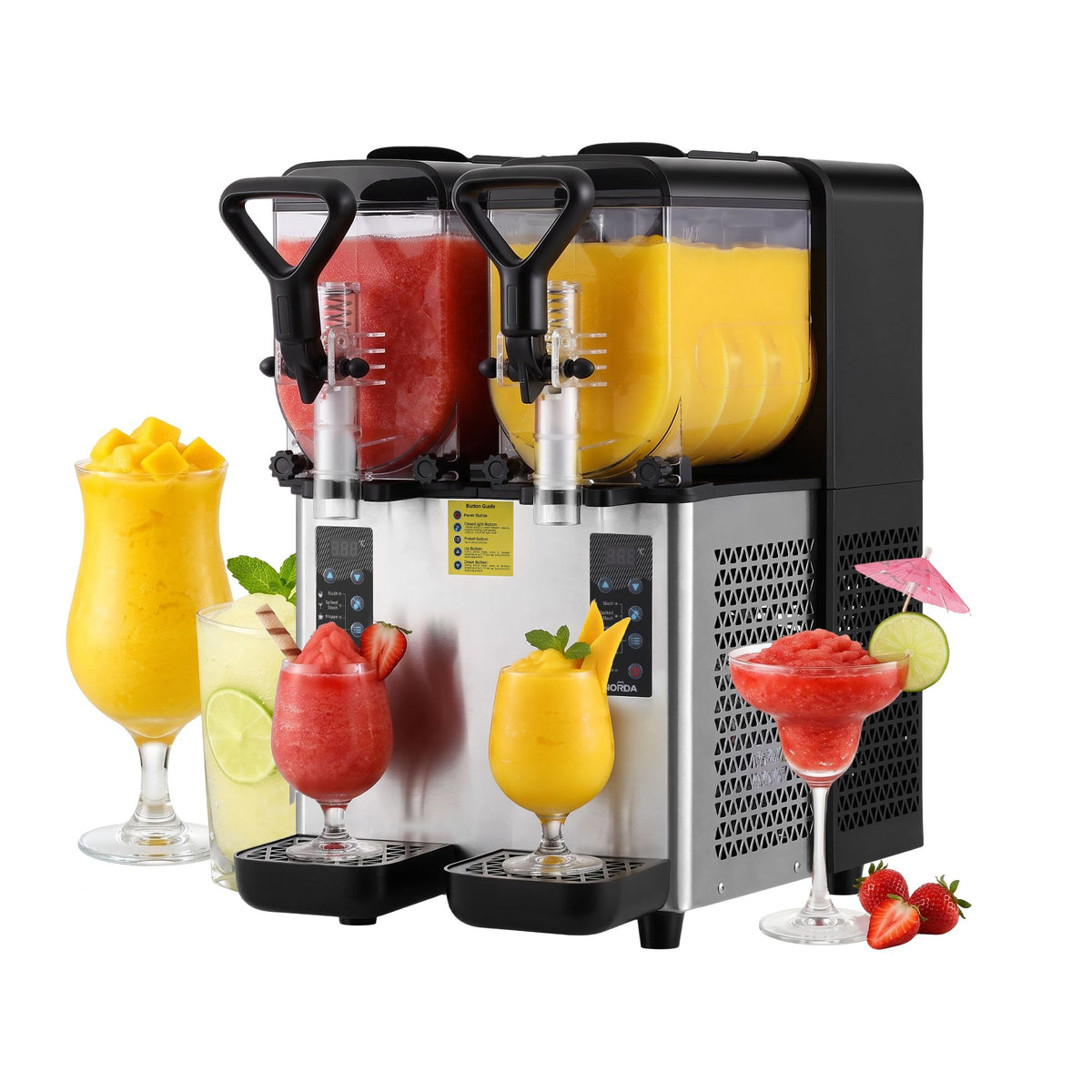 Norda commercial slushie machine in silver and black, 2 x 4L frozen drink maker