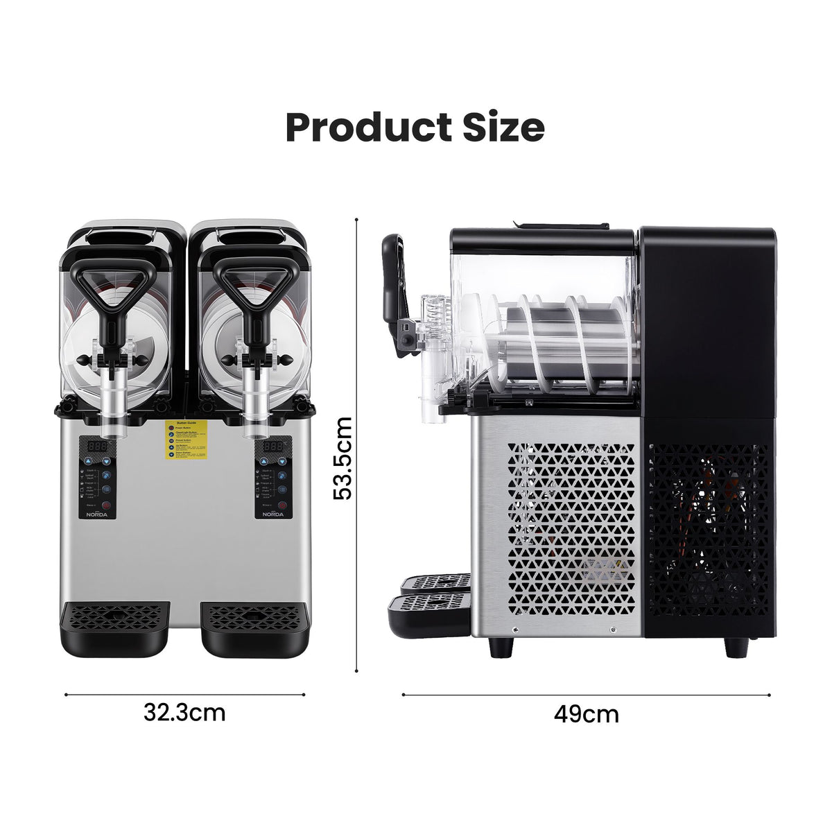 Norda dual tank slushie machine with five drink presets