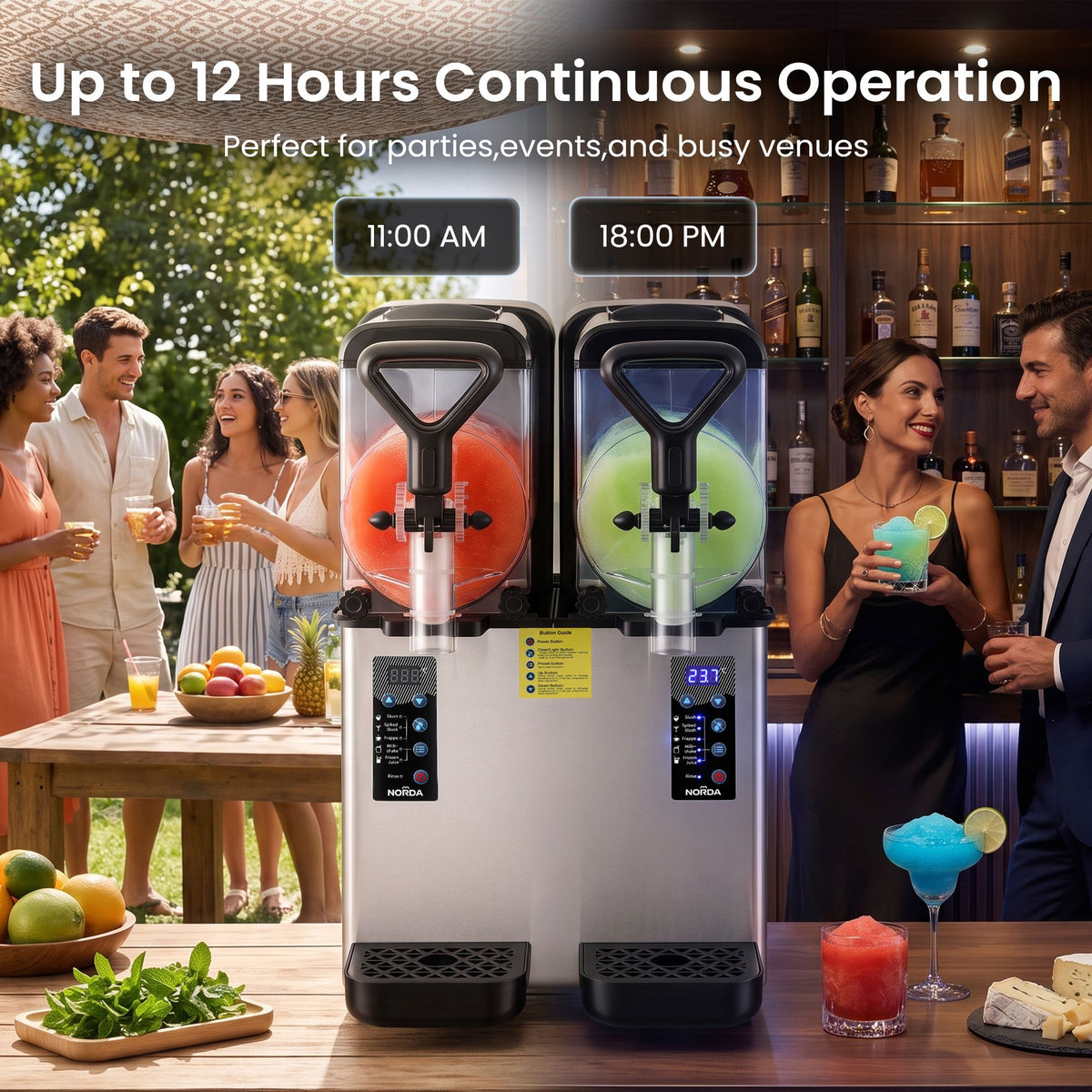 Norda dual tank slushie machine, built in refrigeration with no added ice