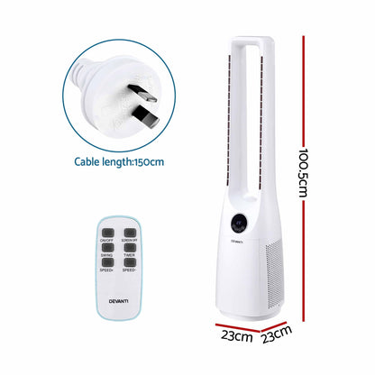 Devanti 100cm Bladeless Tower Fan with Remote - White - view 2