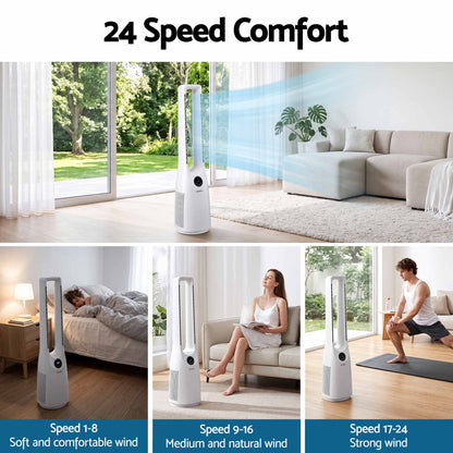 Devanti 100cm Bladeless Tower Fan with Remote - White - view 4